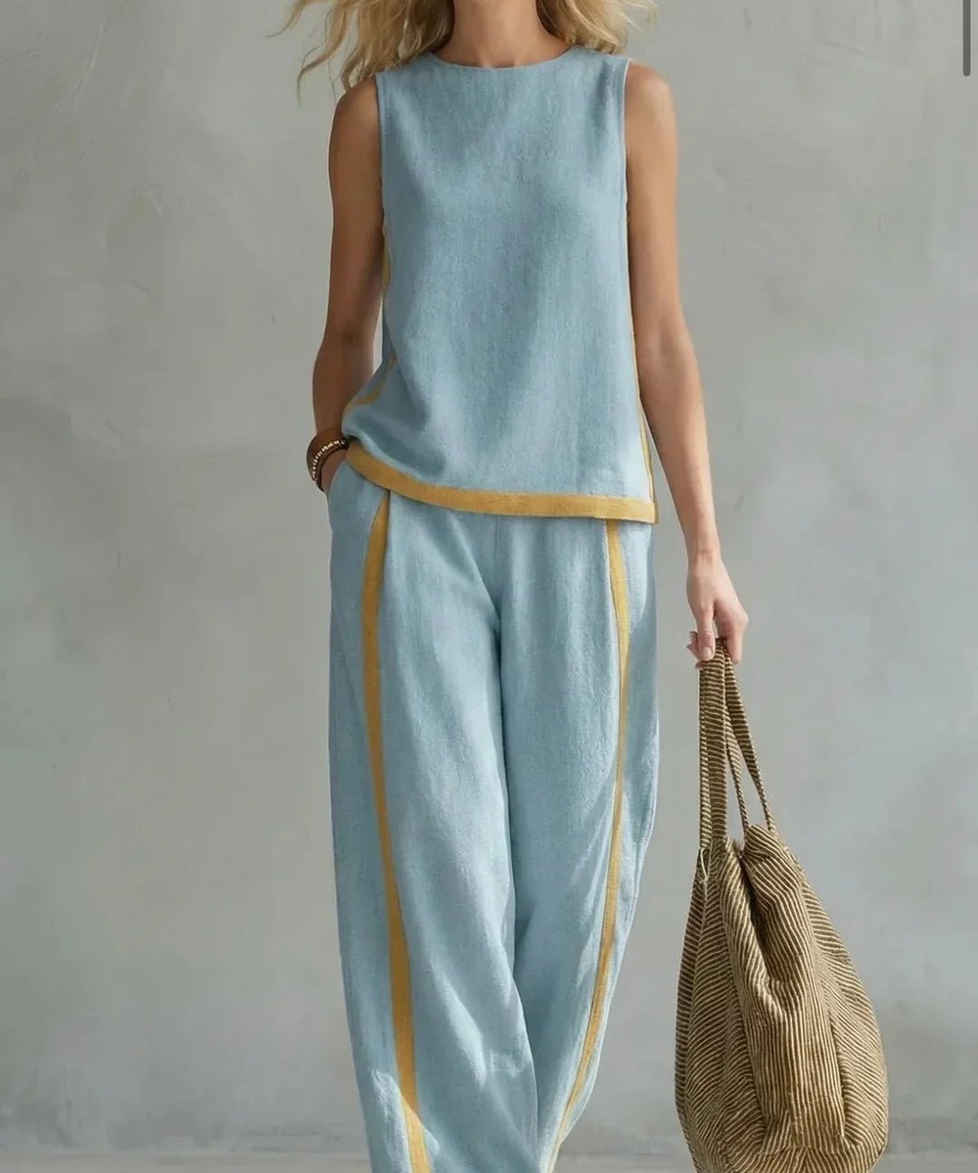 Ursula - Elegant and Casual Gilet and Trousers Set with Bicolour Finishes