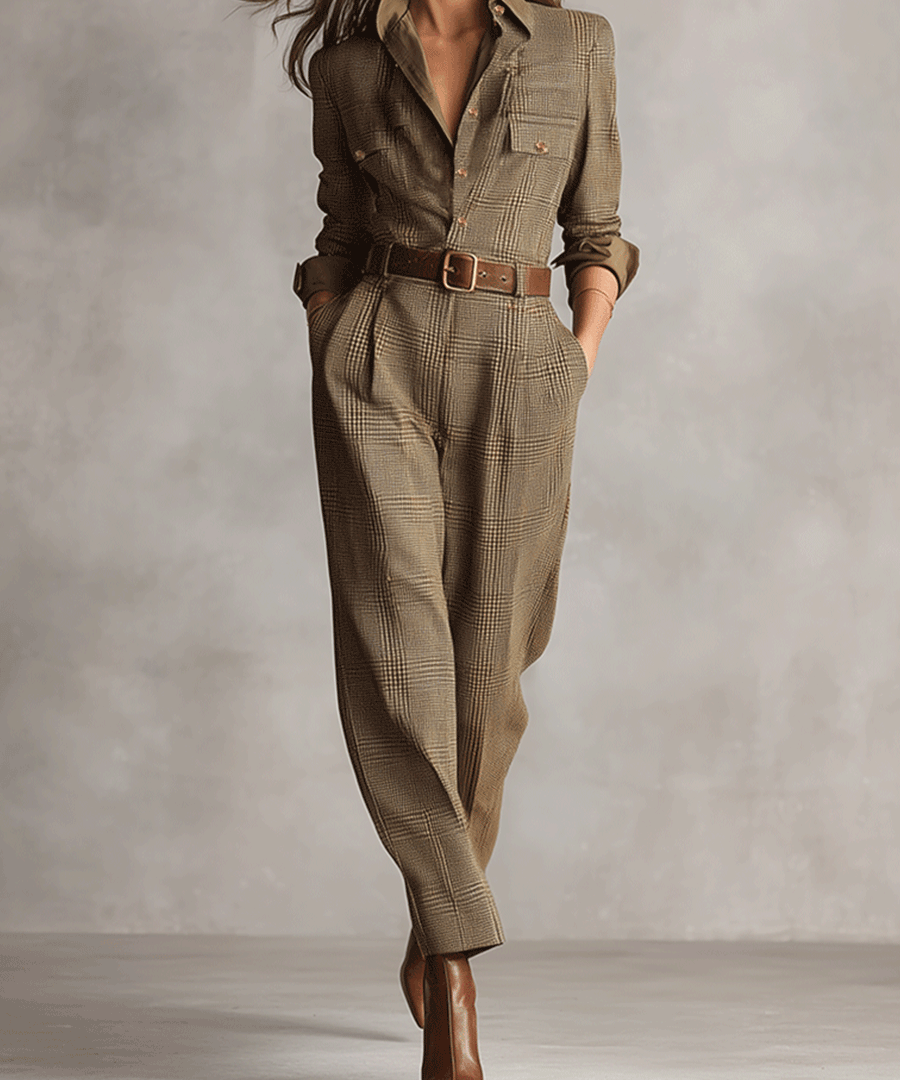 Celia - Check Print Jumpsuit with Sophisticated Details
