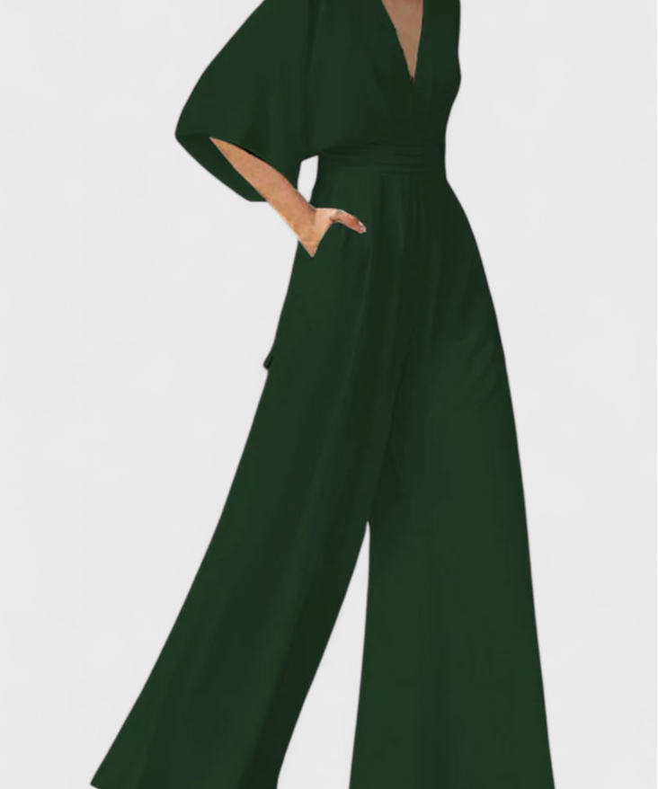 Elegant Long Jumpsuit with Wide Legs and V-Neck