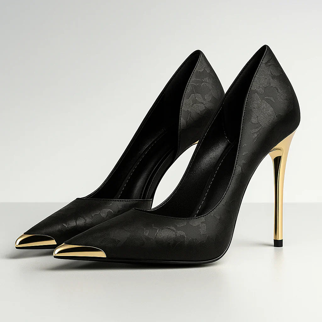 Green Shine™ – Satin Heels with Golden Tip