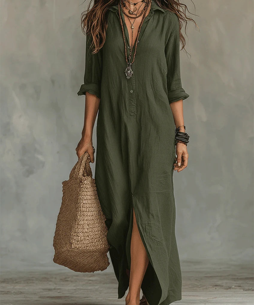 Carmen | Oversized Black Maxi Dress with Buttons
