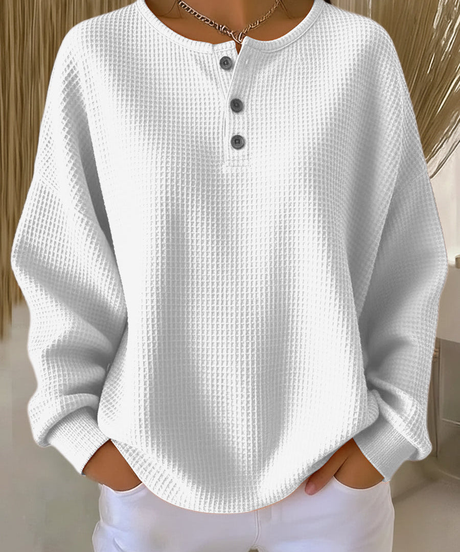 Nuria | Suéter Henley de Punto Waffle Acogedor