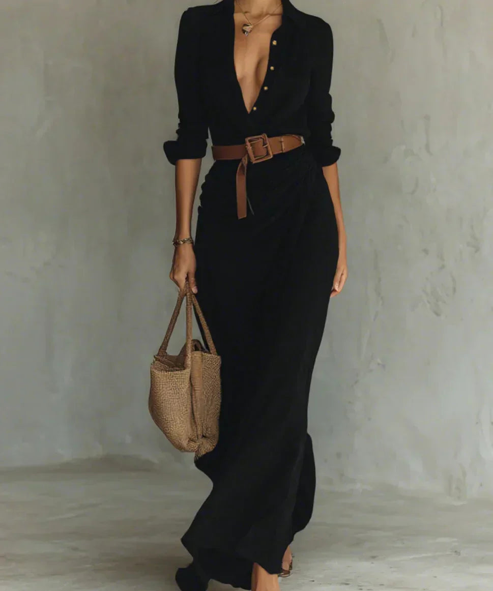 Carmen | Maxi Dress with Lapel and Waist Belt