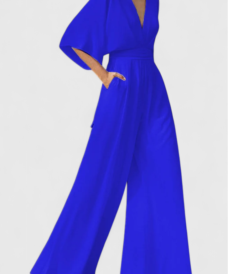 Elegant Long Jumpsuit with Wide Legs and V-Neck