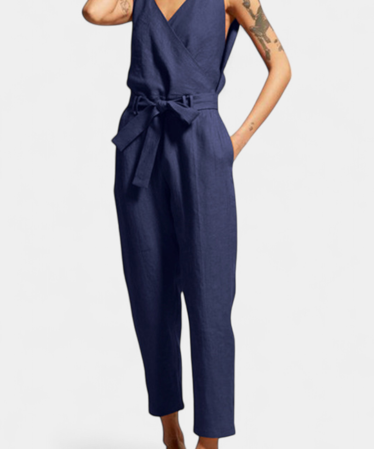 Maggie Mono Without Sleeves with V-Neck and Crossed Waist in Cotton