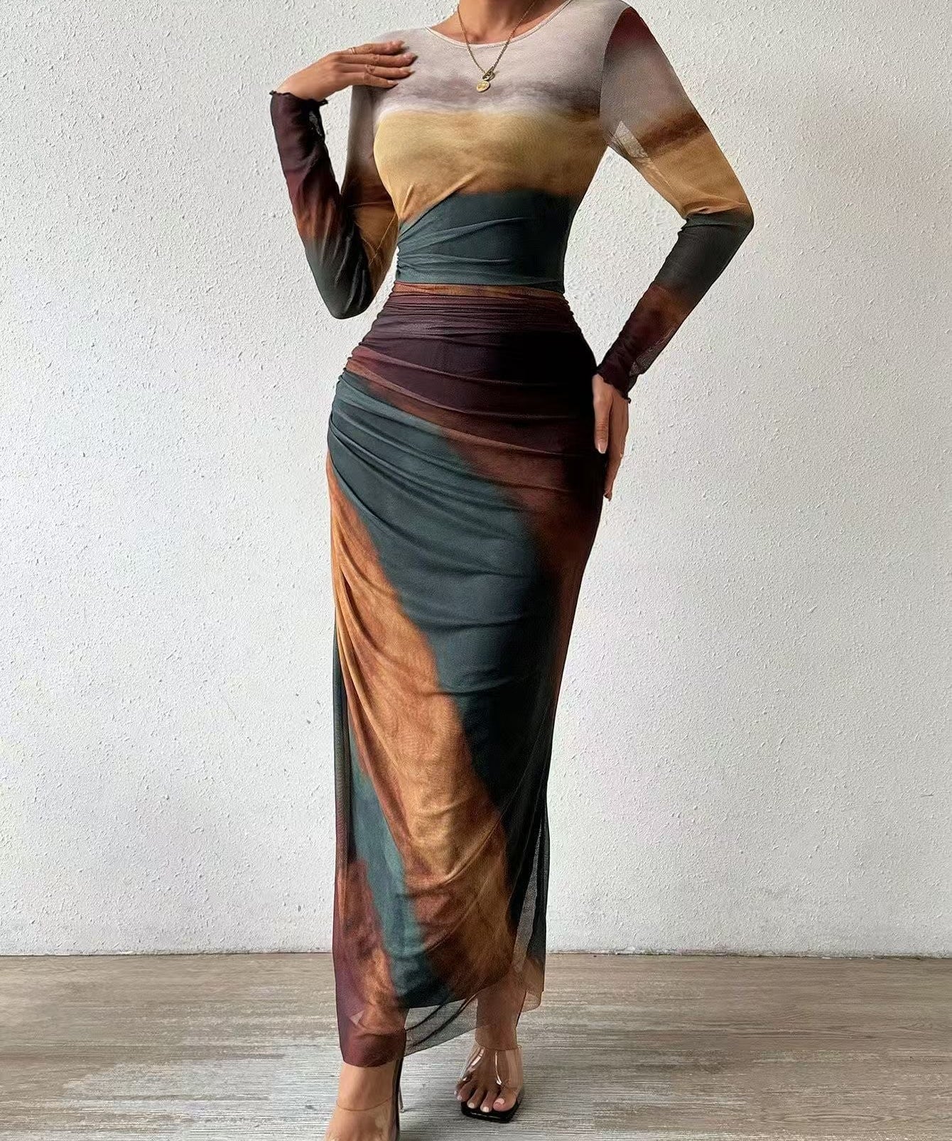 Natalia | Comfortable Printed Long Sleeve Maxi Bodycon Dress