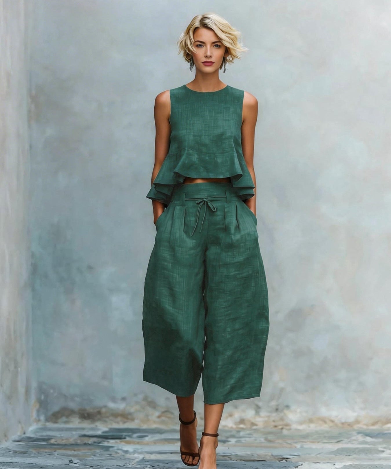 Two-Piece Women's Set with Ruffled Hem