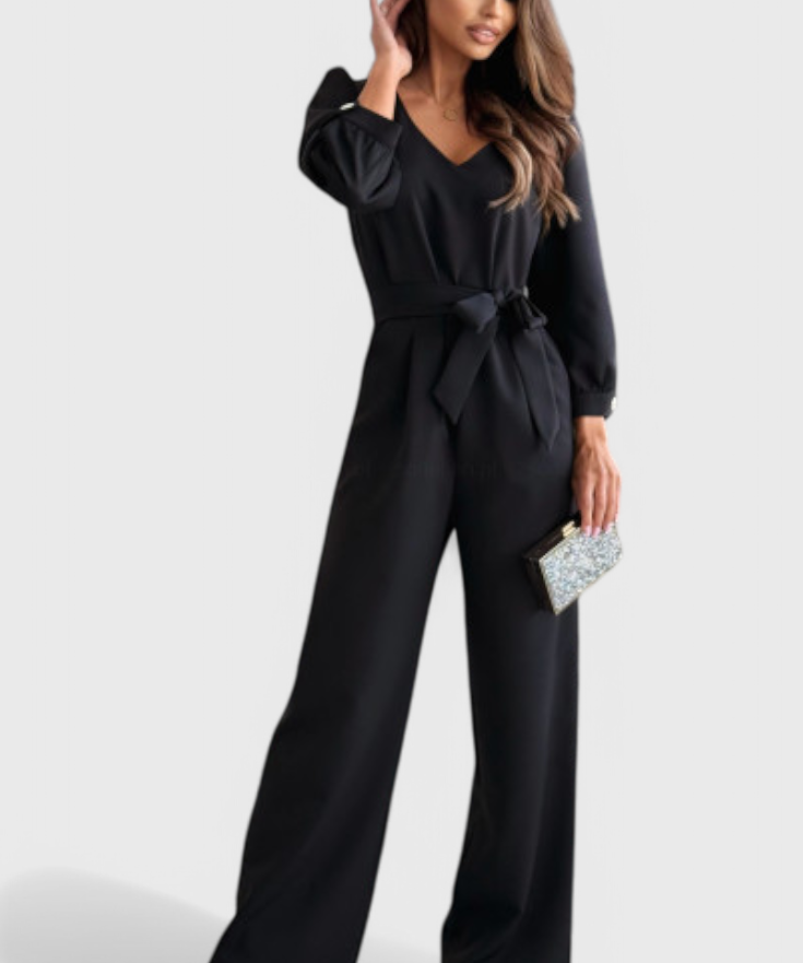 Ariane Wide-Leg Jumpsuit with V-Neck and Tie Waist