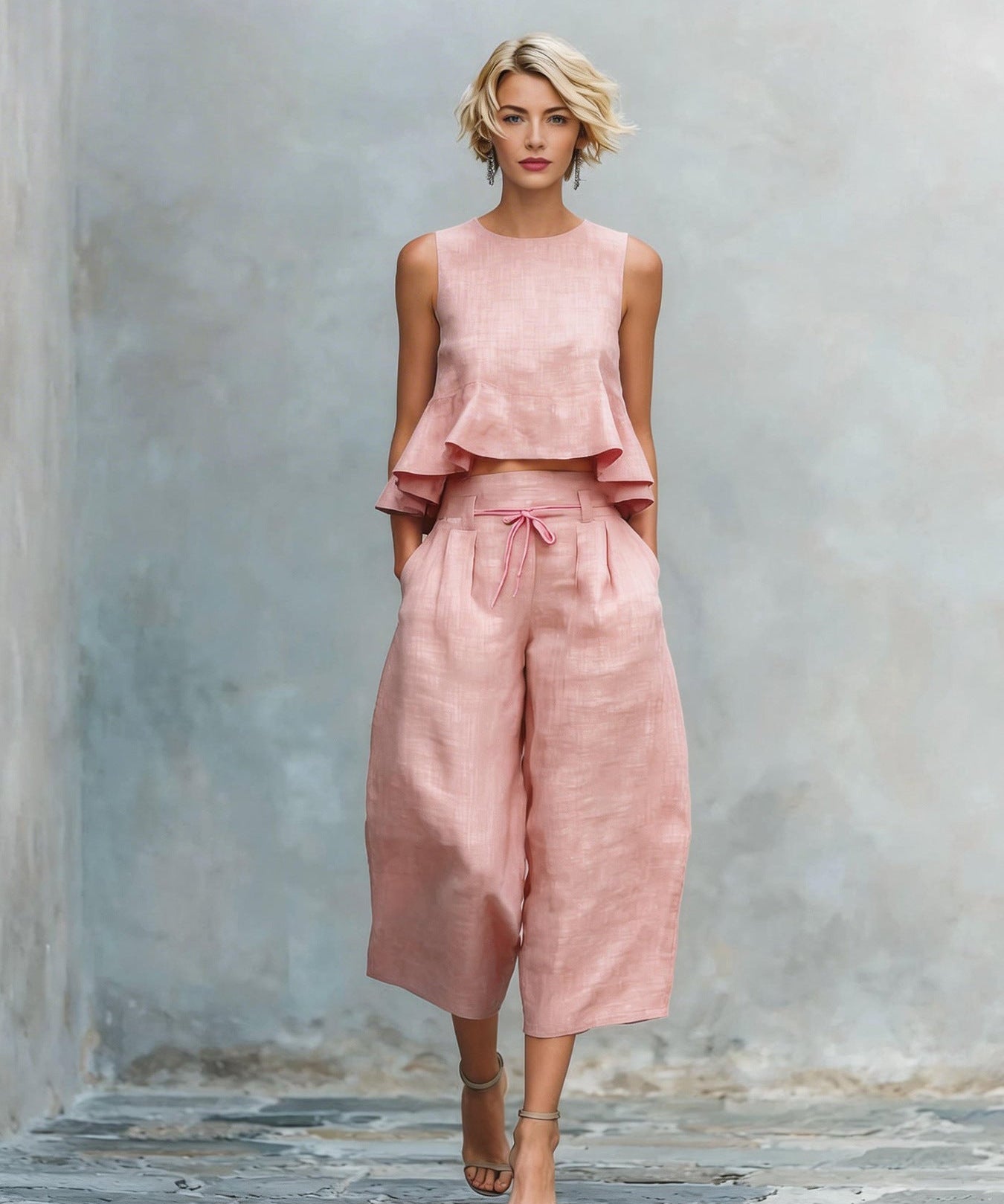 Two-Piece Women's Set with Ruffled Hem