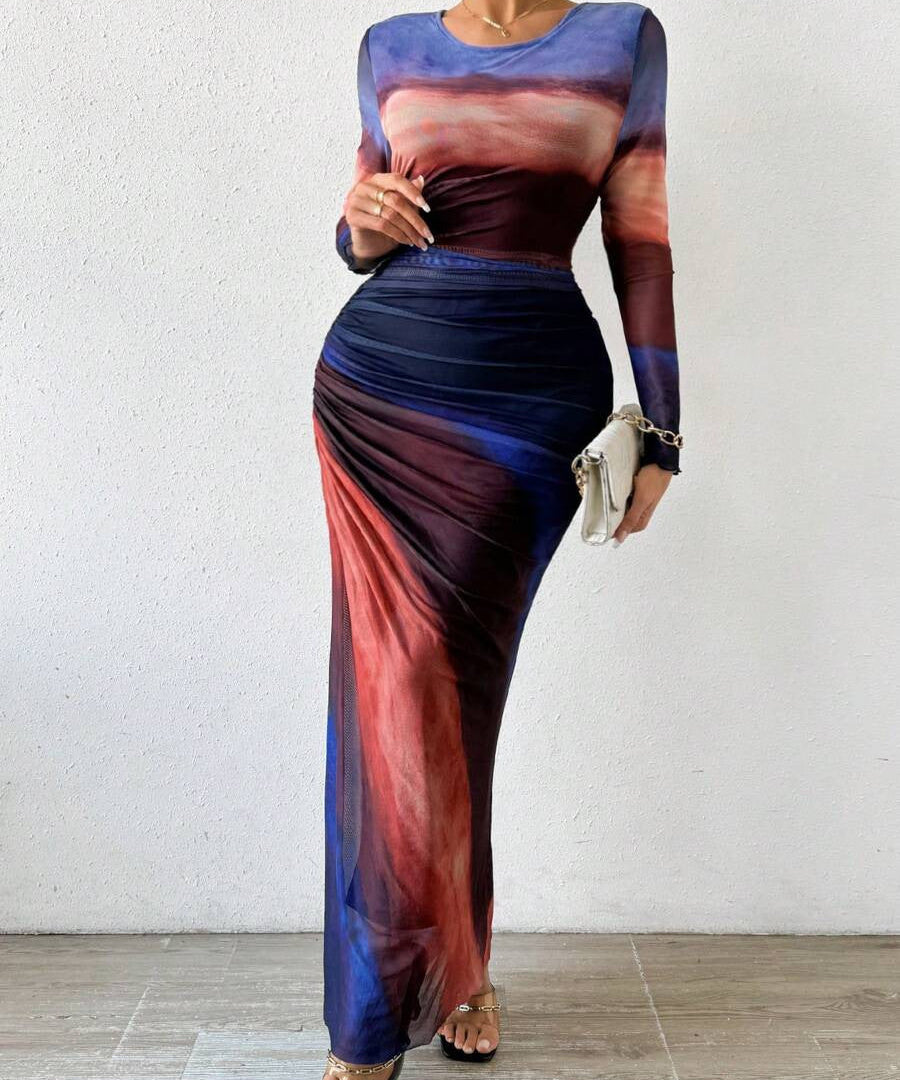 Natalia | Comfortable Printed Long Sleeve Maxi Bodycon Dress