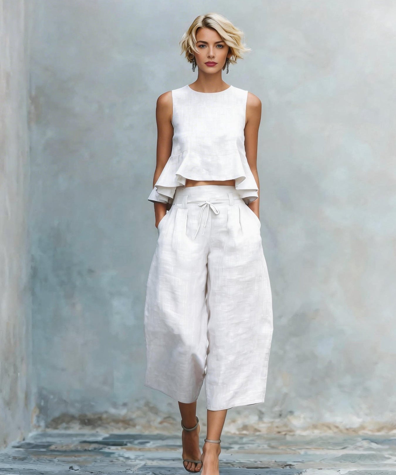 Two-Piece Women's Set with Ruffled Hem