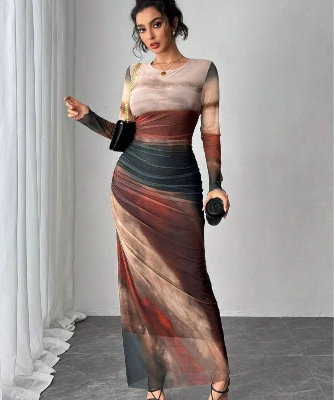 Natalia | Comfortable Printed Long Sleeve Maxi Bodycon Dress