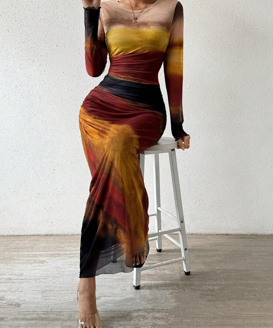 Natalia | Comfortable Printed Long Sleeve Maxi Bodycon Dress