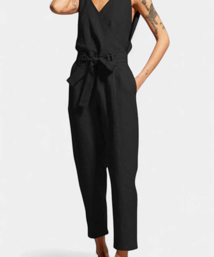 Maggie Mono Without Sleeves with V-Neck and Crossed Waist in Cotton