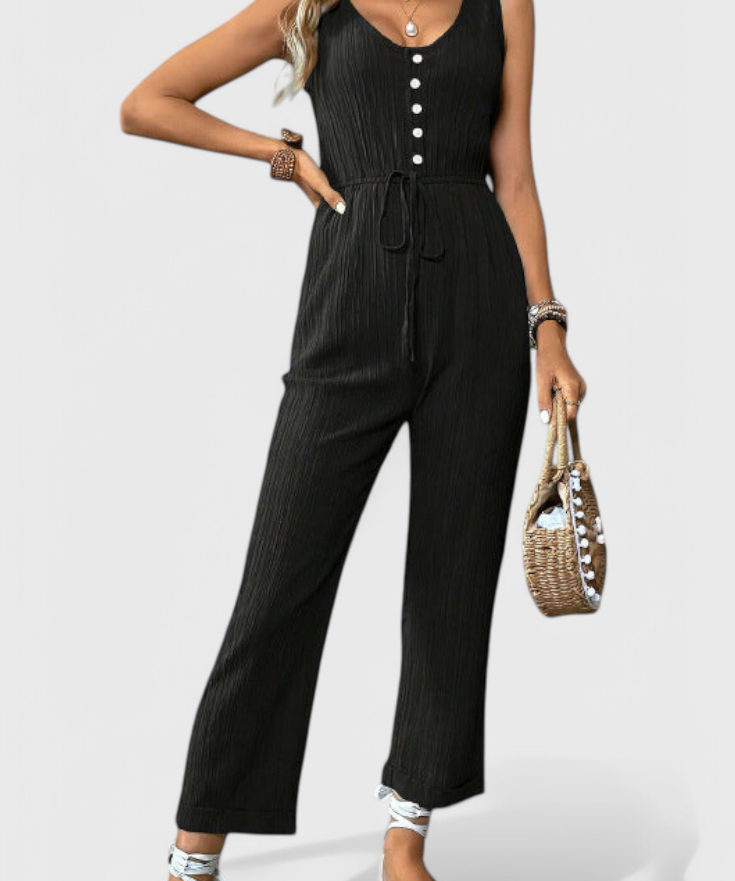 Marisela Textured Jumpsuit with V-Neck