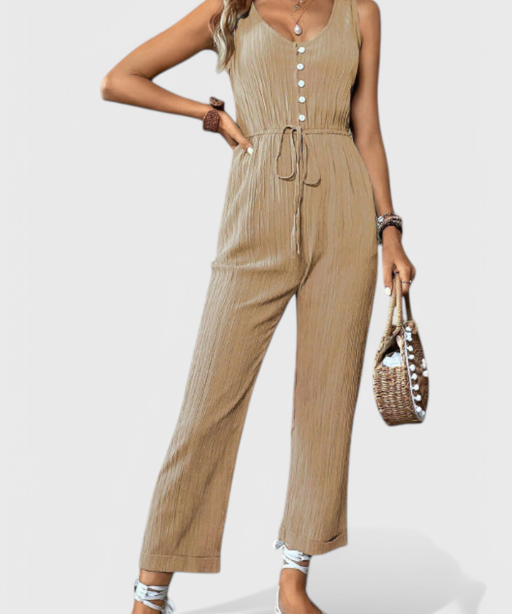 Marisela Textured Jumpsuit with V-Neck