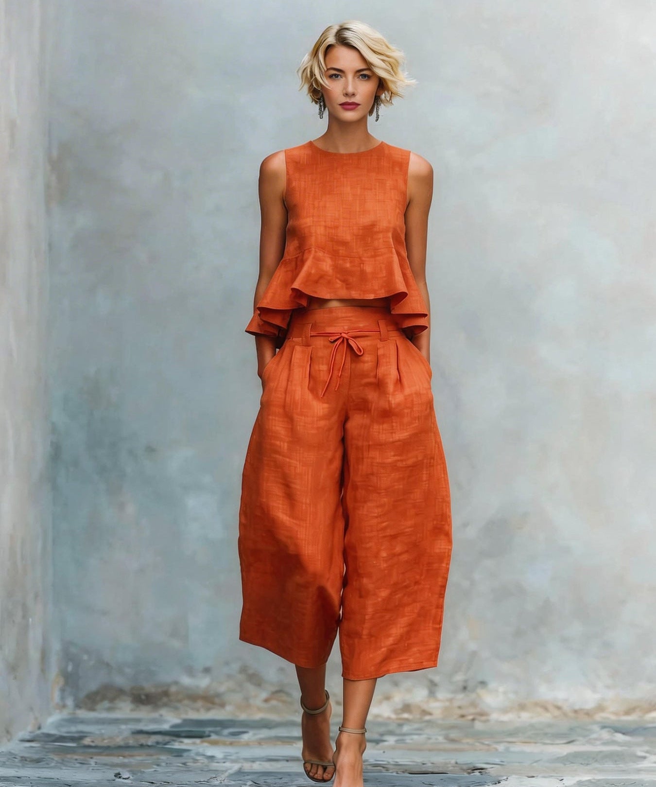Two-Piece Women's Set with Ruffled Hem
