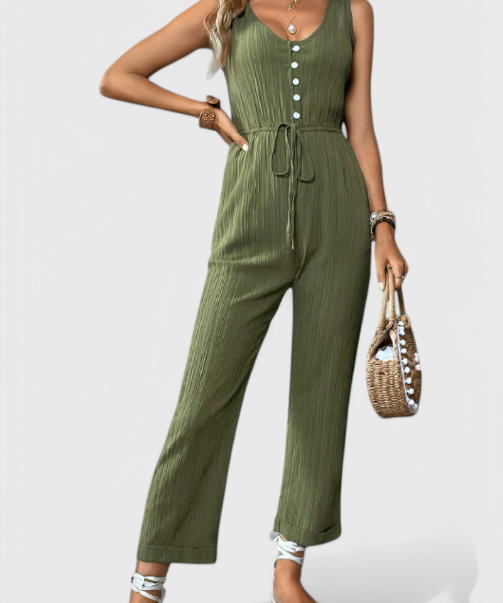 Marisela Textured Jumpsuit with V-Neck