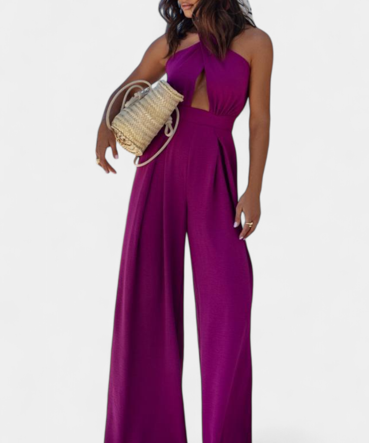 Jessica Mono Halter Cross Backless Wide Leg