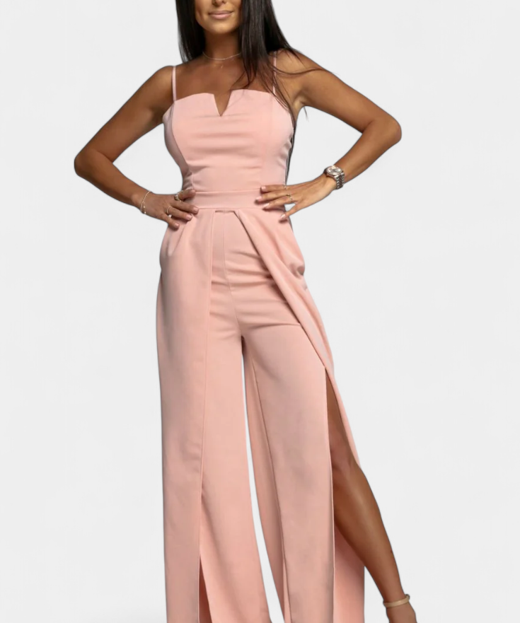 Prescillia Jumpsuit with Spaghetti Straps and Leg Opening