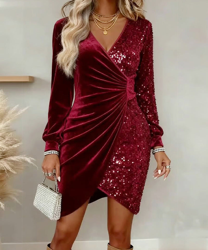 Emilia | Christmas Midi Dress with V-Neck