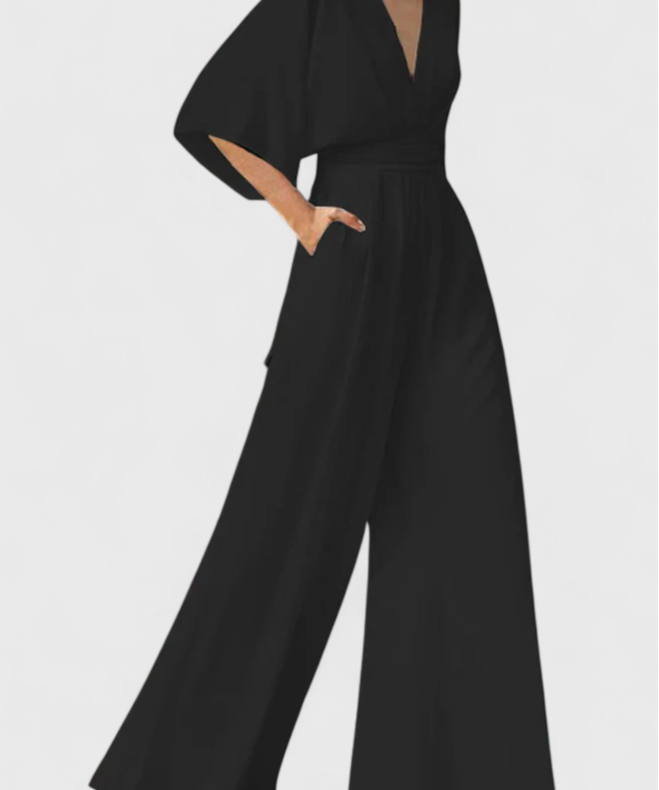 Elegant Long Jumpsuit with Wide Legs and V-Neck