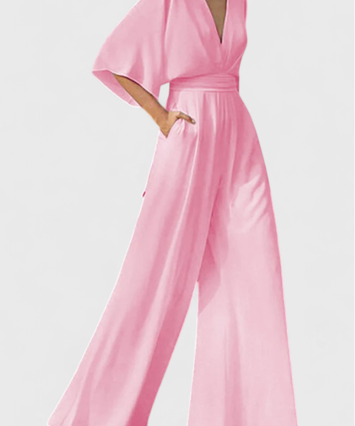 Elegant Long Jumpsuit with Wide Legs and V-Neck