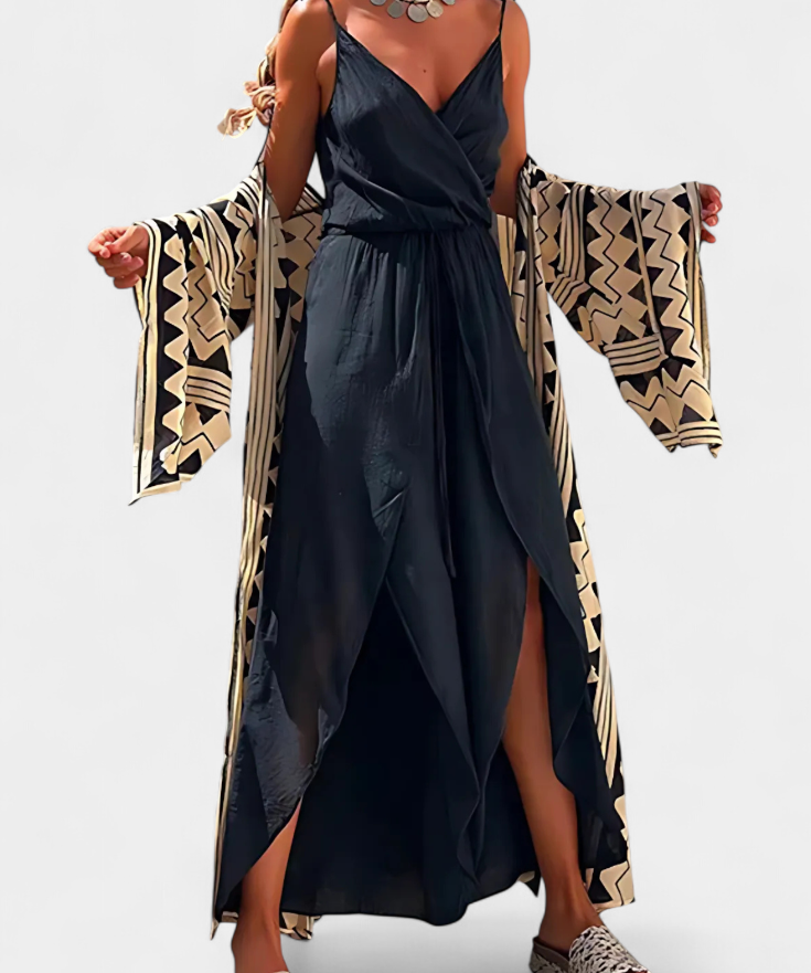 Donatila Cotton Jumpsuit with Side Openings and Crossed Neckline